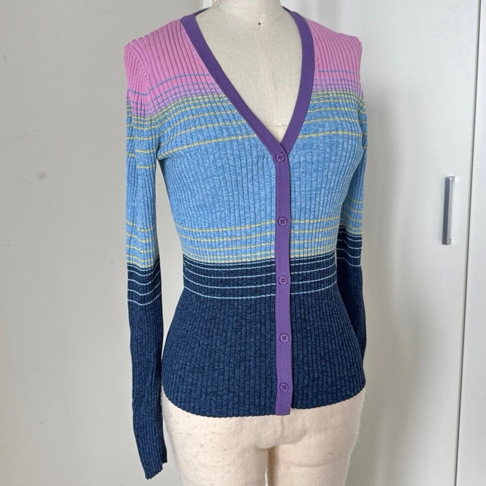 STAUD Women's Cargo Ribbed Colorblocked Cardigan SZ S